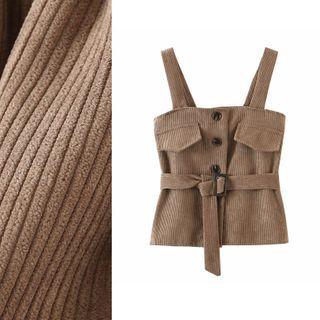 Spaghetti Strap Tie-waist Corduroy Top