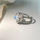 Heart Moonstone Alloy Open Ring Ring - Love Heart - Silver - One Size