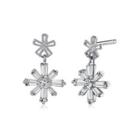 Sterling Silver Fashion Simple Snowflake Stud Earrings With Cubic Zircon Silver - One Size
