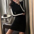 Turtleneck Striped Long-sleeve Knit Dress Black - One Size