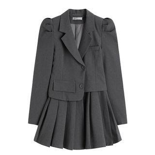Asymmetrical Puff-sleeve Blazer Dress