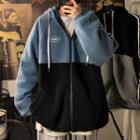Two Tone Fleece Zip-up Hooded Jacket