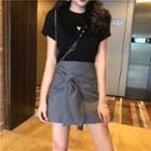 Set: Short-sleeve T-shirt + Tie Waist A-line Skirt