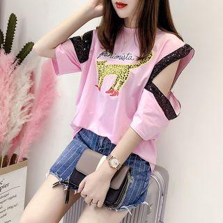 Print Short-sleeve Cut Out T-shirt