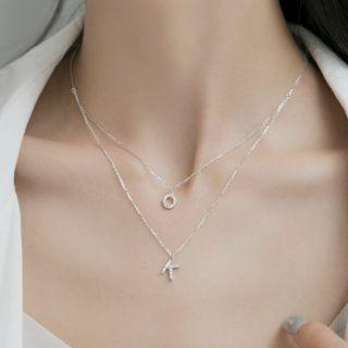 925 Sterling Silver Layered Rhinestone Lettering Pendent Necklace Necklace - One Size