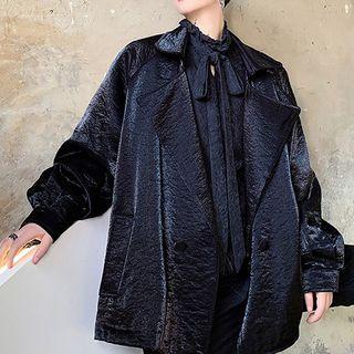 Satin Sashed Coat Black - One Size