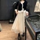 Two Tone Ruffle Top / High-waist Mesh Skirt