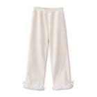 Fluffy Trim Bow-accent Wide Leg Pants