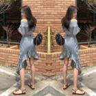 Short-sleeve Frill Trim Asymmetric A-line Dress