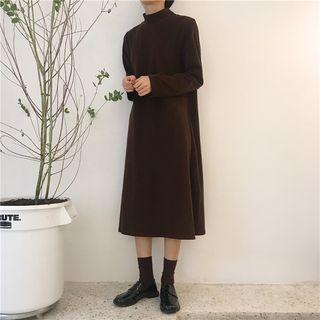 Long-sleeve Mock-neck Midi Dress