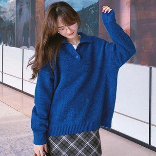 Polo Collar Plain Sweater