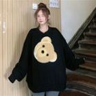 Bear Applique Pullover Black - One Size