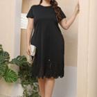 Short-sleeve Crew-neck Cut Out Mini A-line Dress