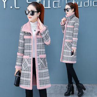 Fleece Trim Plaid Zip Coat