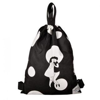 Kiitos Series Drawstring Illustrated Backpack Cheek To Cheek - Black - One Size