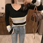 Long-sleeve Mock Neck Striped Cropped Top