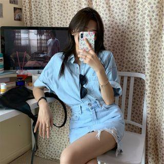 Oversize Denim Shirt / High Waist Denim Skirt