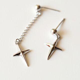 Asymmetrical Cross Drop Earring 1 Pair - With Earring Back - Silver - One Size