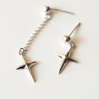 Asymmetrical Cross Drop Earring 1 Pair - With Earring Back - Silver - One Size