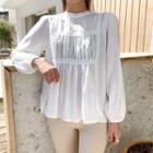 Lace-trim Shirred Blouse Ivory - One Size