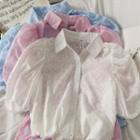 Puff-sleeve Printed Sheer Shirt