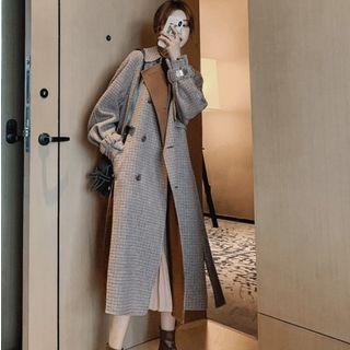 Tie-waist Double-breasted Plaid Coat