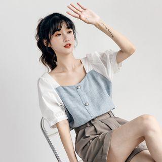 Square Neckline Puff-sleeve Top