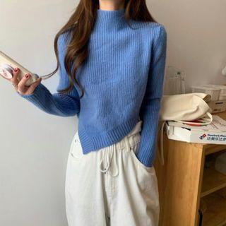 Long-sleeve Mock-neck Irregular Knit Top