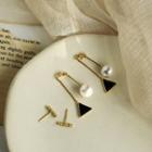 Faux Pearl Alloy Triangle Fringed Earring Gold & Black - One Size