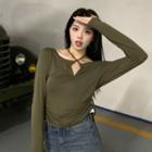 Open-placket Strappy Side Drawstring Crop Top