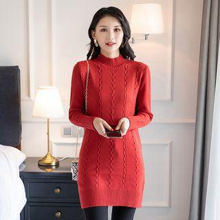 Mock-turtleneck Cable Knit Mini Dress