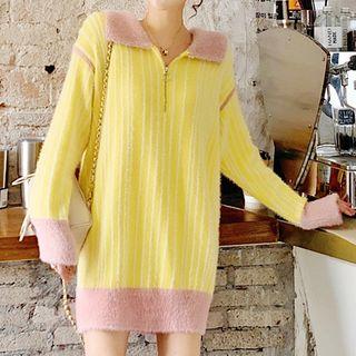 Long-sleeve Color Panel Knit Top / Long-sleeve Color Panel Knit Dress