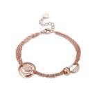 925 Sterling Silver Plated Rose Gold Fashion Heart Circle Bracelet With Cubic Zircon Rose Gold - One Size