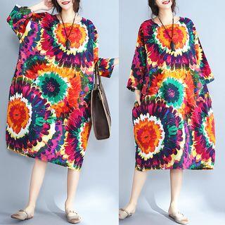 Round-neck Printed Midi Dress
