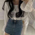 Square-neck Bell-sleeve Blouse White - One Size