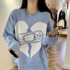 Broken Heart Print Sweater Blue - One Size