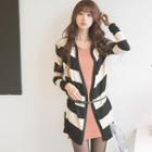Open-front Striped Long Cardigan