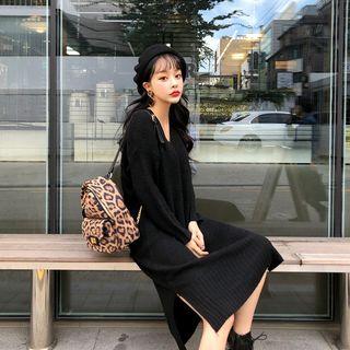 V-neck Dip-back Midi Knit Dress