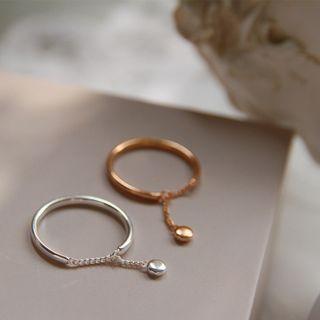 Bead Pendant Chained Sterling Silver Ring