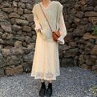 Cable Knit Vest / Long-sleeve Lace Dress