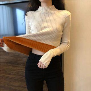 Semi Turtleneck Plain Slim Fit Ribbed Knit Top