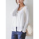 Set: Tie-front Linen Blend Cardigan + Camisole Top