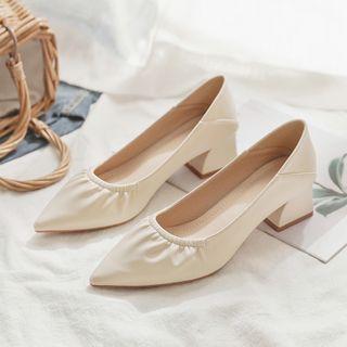 Chunky Heel Shirred Pumps