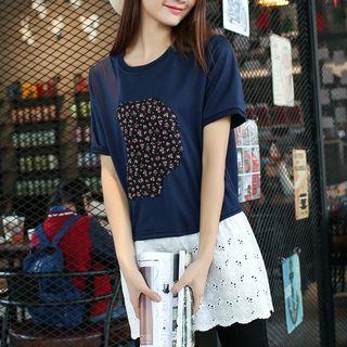 Eyelet Lace Hem Short-sleeve T-shirt