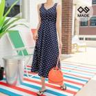 Smocked-waist Dotted Suspender Dress