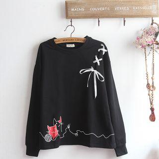 Cat Printed Lace-up Sweatshirt