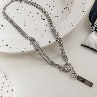 Pendant Layered Sterling Silver Choker Black - One Size