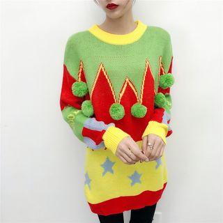 Bobble Colour Block Long-sleeve Knit Top