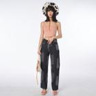 High-waist Washed Two Tone Straight-cut Jeans