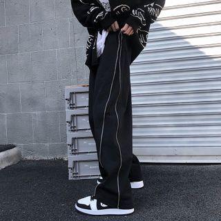 Plain Side Zip Straight Cut Pants